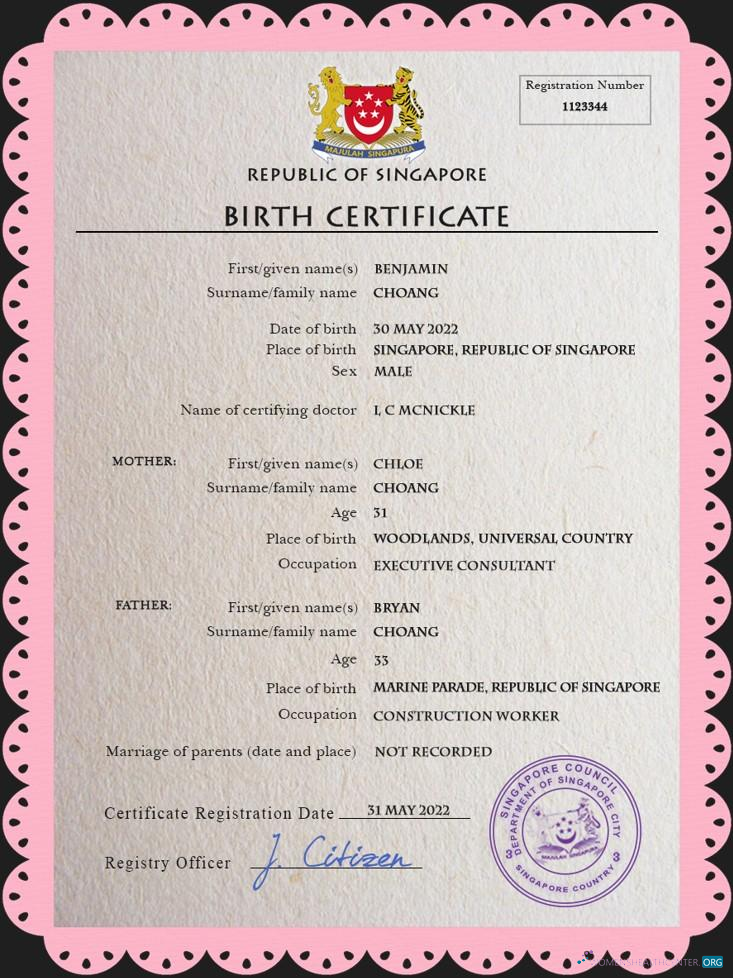 Download Singapore vital record birth certificate PSD template Photoshop template
